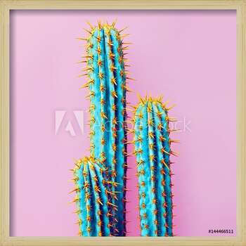 Ingelijste poster Set Neon Cactus. Minimal creative stillife