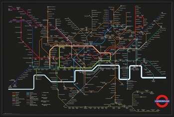 Ingelijste poster Transport For London - Black Map + UHB