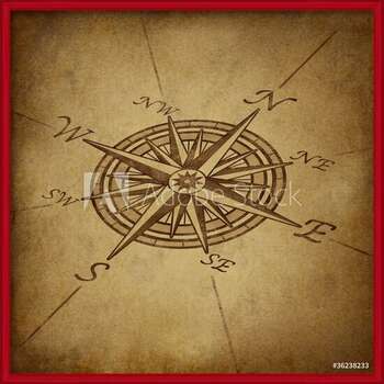 Ingelijste poster Compass rose in perspective with grunge texture